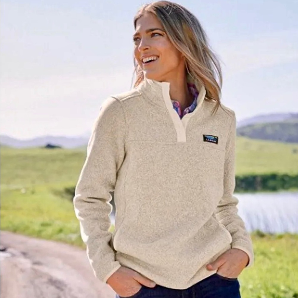 Women’s L.L. Bean Sweater 1/4 Snap Fleece Pullover in Color Sailcloth